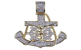 New Arrived 18K Gold Plated Anchor Necklace Pendant with 4MM Tennis Chain Rope Chain Iced Out Full Zircon Mens Jewelry5598970