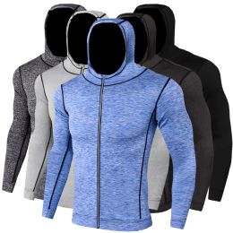 Jackets New Mens Running Jackets Fitness Sports Coat Hooded Tight Hoodie Gym Soccer Training Run Jogging Jackets Reflective Zipper Shirt