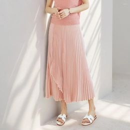 Skirts COZOK Versatile Elastic Waist 2024 Spring Women's Half Skirt Wrinkled Temperament Solid Color WT5159