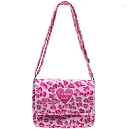 Evening Bags Fashion Leopard Print Crossbody Bag Women Plush Soft Casual Shoulder Messenger 2024 Fluffy Female Handbag