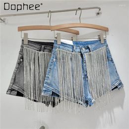 Women's Shorts Heavy Industry Chain Tassel Slim Denim 2024 Spring And Summer Fashion High Waist Pants Women Jean