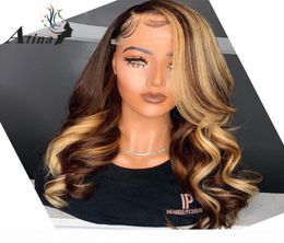 Brown Blonde Highlight Wig 13x6 Lace Front Human Hair Wigs Body Wave Atina Full 360 Lace Frontal Wig Remy Hd Closure5722241