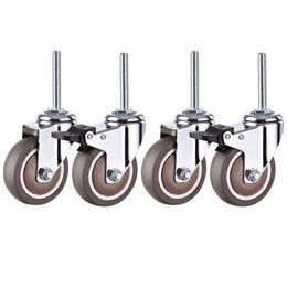 4Pcs Swivel Rubber Caster Durable Industrial Castors, M12x60mm Threaded Stem Locking Casters for Furniture Shelving Carts