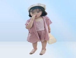 27T Fashion Baby Girls 3pcs suit Infant kids Clothes Sets Solid Vest Tops Short Sleeve Blazer Coat Shorts summer Outfits T20070719723040