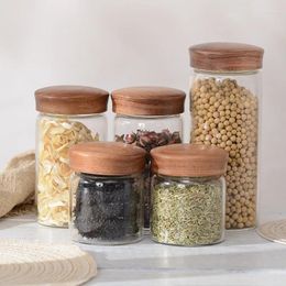 Storage Bottles High Borosilicate Glass Jar Acacia Wood Threaded Mouth Sealed Coffee Tea Household Grain Bottle Container