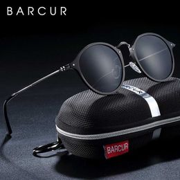 Sunglasses BARCUR Aluminum Magnesium Vintage Sunglasses For Men Polarized Round Sun Glasses Women Retro Eyewear Oculos Masculino 240412