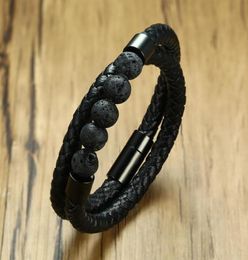 Black Braided Microfiber Leather Charm Bracelet Natural Lava Stone Beaded Bracelet Men Health Magnet Buckle Jewelry74412426729975