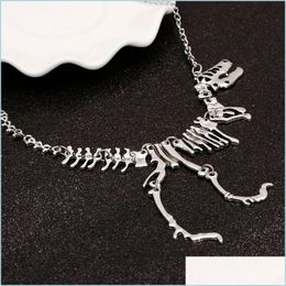 Pendant Necklaces Dinosaur Necklace Gothic Tyrannosaurus Rex Skeleton For Women Charm Dragon Bone Alloy Collares Sier Drop Delivery Je Dhl9E