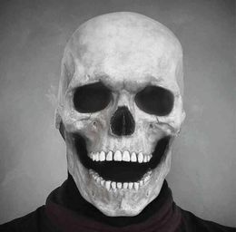 Full Head Skull Mask Helmet With Movable Jaw Masques Entire Realistic Latex Scary Skeleton Z L2205302168347