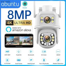 PTZ Cameras ABUNTU 8MP 4K WIFI camera outdoor dual screen dual lens PTZ IP camera night vision CCTV surveillance camera automatic tracking ICSEE C240412