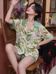 Home Clothing Custom Printed 2 Piece 6A Grade Mulberry Silk Short Pyjamas Set Summer Soft Sleeping Wear