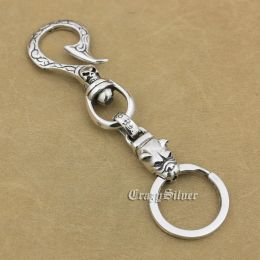 Rings 925 Sterling Silver Bulldog Dog Cross KeyRing Mens Biker Punk Hook KeyChain 8B008KC