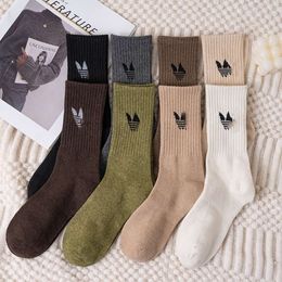 Socks & Hosiery Cashmere Autumn Winter Clover Wool Ins Trendy Pile for Men Women, Couple Style Mid Length