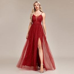 Casual Dresses IDress High Quality 2024 Womans Clothing Birthday Sexy Straps Summer Mesh Sequined Luxury Red Evening Party Long