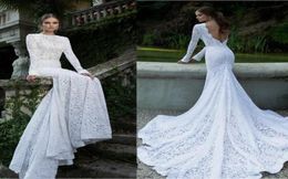 White Vintage Lace Bateau Ribbon Backless Mermaid Berta Bridal Winter Long Sleeve Wedding Dresses Wedding Gowns Pretty Bridal Wedd7764025