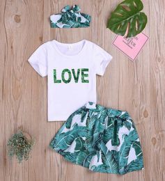 Newborn 3pcs set Outfit Kids Baby Girls Letter T Shirt Print Skirts with headband8364748