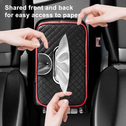 Rhombus Faux Leather Car Tissue Holder Glasses Clip Elastic Band Buckle Sun Visor Mount Napkin Case Armrest Box Napkin Holder