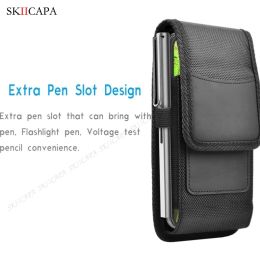 Holster Oxford Cloth Phone Pouch for iPhone 15 Pro Max Belt Clip Wallet Phone Case for Apple 15Pro PU Leather Waist Bag