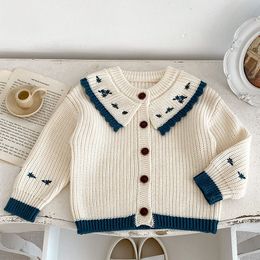 Autumn Baby Sweaters Girl Clothes Knit Top Embroidered Lapel Cardigan Long Sleeved Sweater Knitted Infant Coat Newborn Clothing