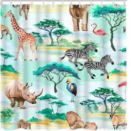 Shower Curtains African Animal Giraffe Elephant Zebra Rhinoceros Flamingo Leopard Curtain By Ho Me Lilis Home Polyester Fabric With Hooks