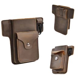 RIYAO Vintage Genuine Leather Phone Pouch For Belt Clip Waist Bag Cell Phone Cover Holster Wallet Case Pocket For Iphone Samsung