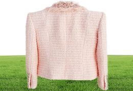 2021 Fall Autumn Long Sleeve V Neck Pink Solid Color Tweed Beaded Rhine Buckles Double-Breasted Blazers Elegant Top Quality Outwear Coats 21O132026507491