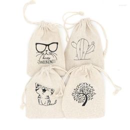 Gift Wrap 500pcs/ Lot Custom Personalised Pouch Cotton Drawstring Natural Colour Bag Packaging Small Cloth