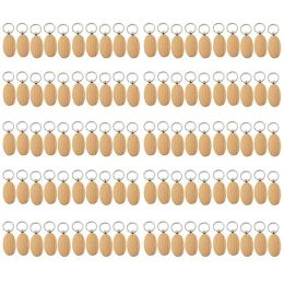 Rings 100Pcs Blank Oval Ellipse Wooden Key Chain DIY Promotion Keychain Pendant Keyring Tags Promotional Gifts