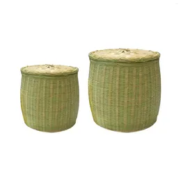 Storage Bottles Bamboo Woven Basket Countertop Versatile Round Desktop Organizer Bin For Cosmetic Sundries Bedroom Toiletries Bathroom