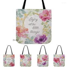 Storage Bags Springtime Bloom Water Color Florals Classic Letter Linen Shopper Shoulder Bag Small Fresh Garden Style Casual