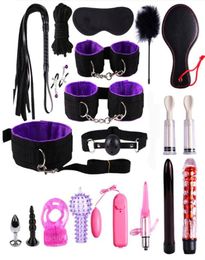 Massage 21pcs Sex Bdsm Bondage Set Gag Handcuffs Whip Ropes Blindfold Nipple Clamps For Woman Sex Toys For Couples Slave Adult Gam6919041