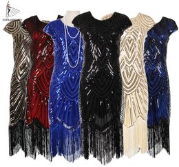 Womens 1920s Vintage Flapper Great Gatsby Party Dress VNeck Sleeve Sequin Fringe Midi Dresses Summer Art Deco Embellished MX200316790420