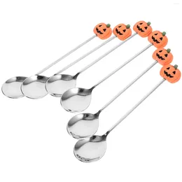 Spoons 6 Pcs Stainless Steel Cake Spoon Tableware Pumpkin Flatware Halloween Dessert Heavy Duty Multipurpose