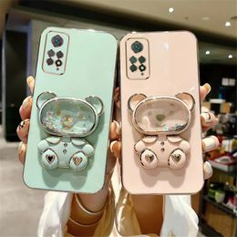 Quicksand Mirror Bear Phone Holder Case On For Xiaomi Redmi Note 12 Pro 12S 12C 11 11S 10A 10C 9S 9 9C A1 Plus Stand Phone Cover
