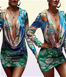 SXY Cowl Neck Floral Paisley Print Satin Bodycon Dress SHE09859330