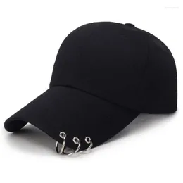 Berets Unisex Hip Hop Cotton Baseball Cap Creative Piercing Ring Caps Punk Adult Casual Solid Adjustable Hat Snapback Hats