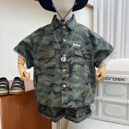 Clothing Sets Boys American Camouflage Short Sleeved Set Children's Trendy And Cool Street Work Suit Outdoor Letter Shirt Two-Pie