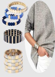 Flatfoosie Gold Silver Color Alloy Bracelets Women Stretch Enamel Tile Stackable Adjustable Cuff Bracelet Bangles Men Jewelry Q0719903273