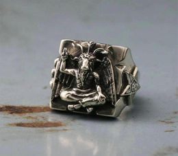 Cluster Rings Mem Women Gothic Baphomet Ring 316L Stainless Steel Of Satan Pentagram Sigil Illuminati Biker Jewelry Gifts214t9409082