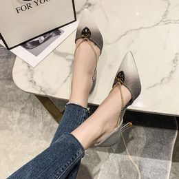 Dress Shoes Gradient Ladies High Heels Stiletto Elegant Party Metal Chain Pointed Toe Pumps