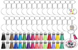 120pcset Acrylic Clear Circle Blanks Keychain Tassels Set Acrylic Circle Keyring Tassels Jump Rings For Jewelry DIY Keychains 2107322680