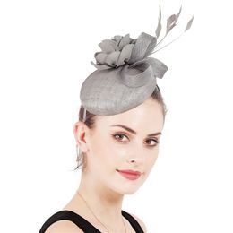 High quality Sinamay Women Wedding Fascinator Hats Nice Flower With Bow Ladies Hair Accessory Wedding Party Floral Headpiece