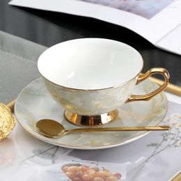 Cups Saucers European Bone China Coffee Cup Set Gold Rim Ceramic Afternoon Tea Wedding Gift Box Tasse A Cafe Vintage KC50