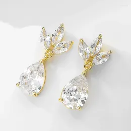 Dangle Earrings ZAKOL Luxury Leaf Water Drop Zircon For Women Gorgeous Silver Color Bridal Wedding Jewelry