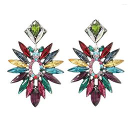 Dangle Earrings Female Fashion Coloured Alloy Acrylic Stone Geometric For Women European And American Retro Flower