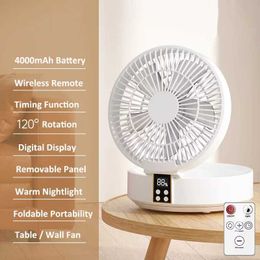 Electric Fans 4000mAh Battery Foldable Portable Electric Air Cooling Table Fan USB Rechargeable Remote Control Circulation Wall Mounted Fan