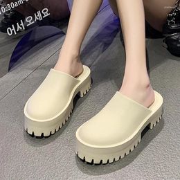 Slippers Mid Heels Women Platform Cozy Mules Shoes Summer 2024 Slingback Flip Flops Sandals Casual Dress Walking Mujer Slides
