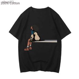 Women's T-Shirt SZA SOS Anime Graphic T-shirts Women Retro Manga Tshirt 100% Cotton Cartoon Tee Shirt Oversized Short Sleeve Plus Size TopsL2403