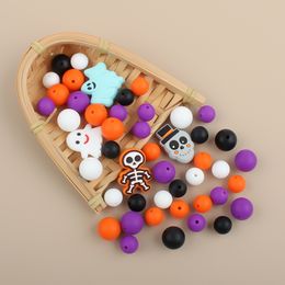 60 Pcs Baby Silicone Beads Set Spoofing Ghost Halloween Teether Teething Pacifier Clips Newborn DIY Accessories Combination