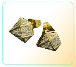 New Luxury Designer Jewellery Mens Earrings 18K Gold and White Gold Princess Cut Diamond Stud Earrings Hip Hop CZ Cubic Zirconia Fas3286486